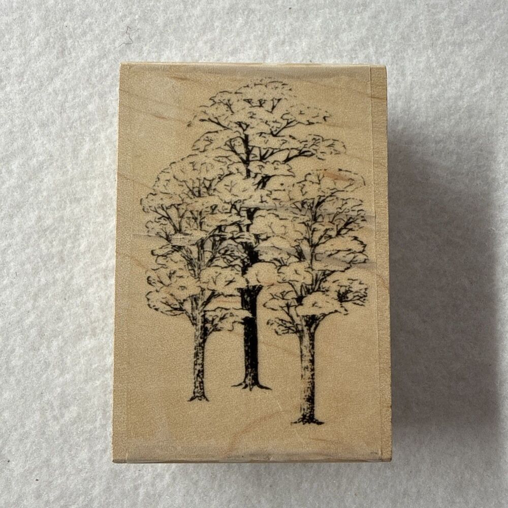 Stampington & Company P2052 Trio of Trees Rubber Stamp Vintage 1994 Wood Mount